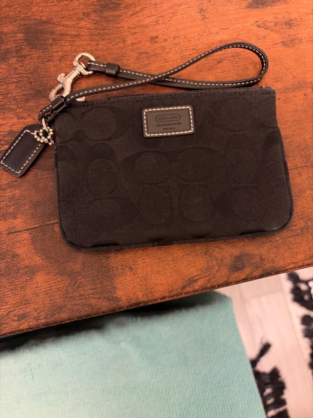 Coach Black Signature Canvas Wristlet with Leather Strap